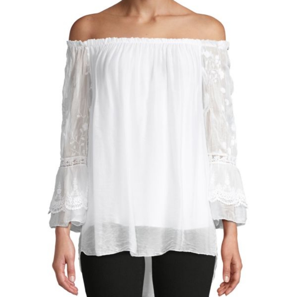 Le Marais Embroidered 100% Silk Top S NWT